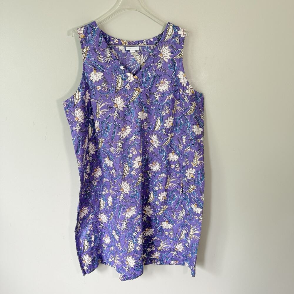 J Jill Love Linen Floral Dress L Resort Hawaiian Tropical Beach Vacation NEW - Picture 2 of 7